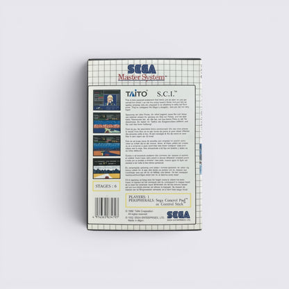 MrPixel Special Criminal Investigation Sega Master System game box back cover with screenshots and game information