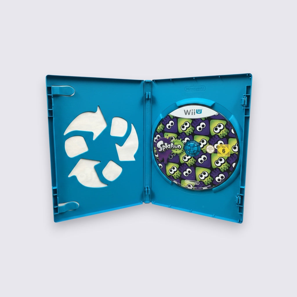MrPixel Splatoon Wii U game disc inside a bright blue plastic case with a patterned inkling design