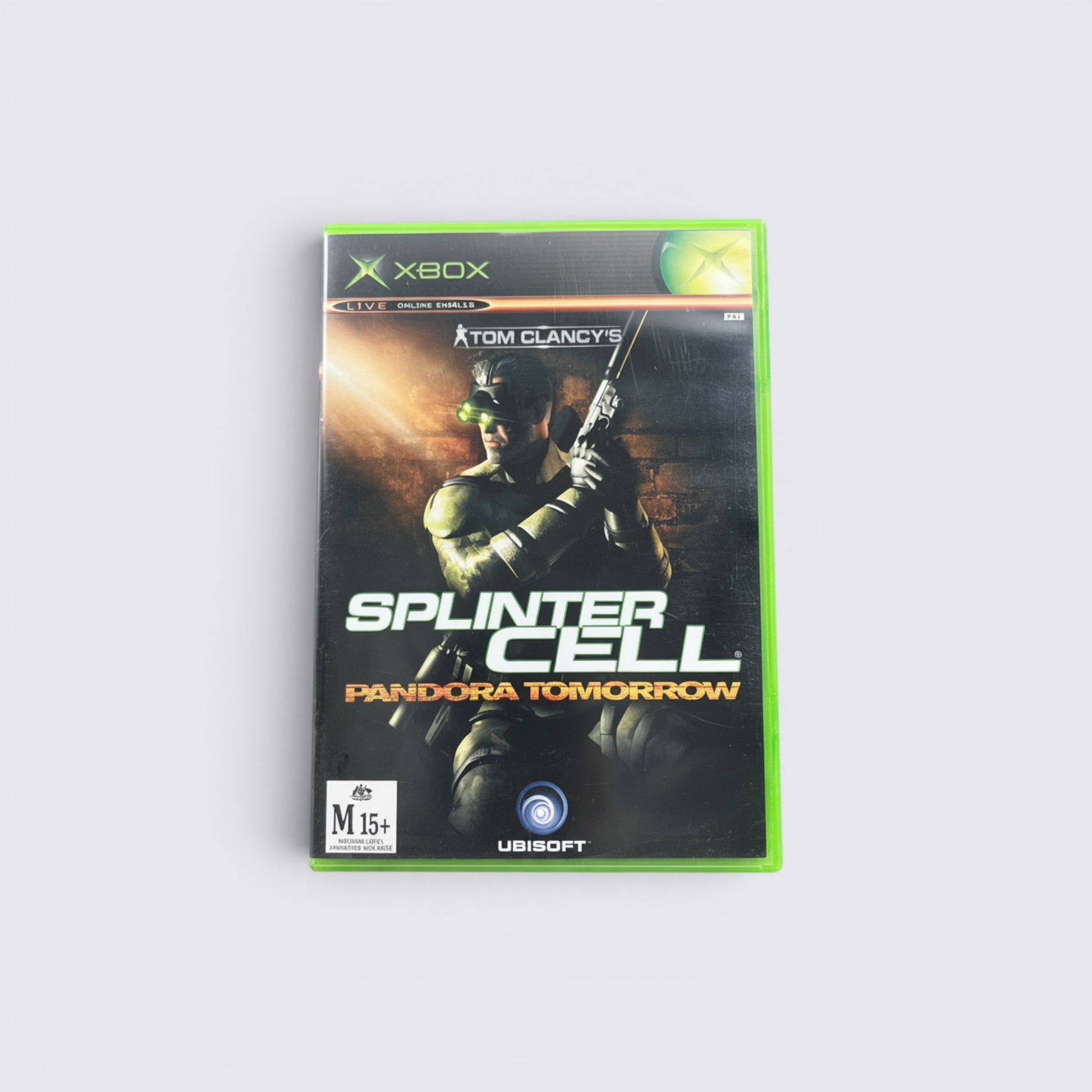 MrPixel Tom Clancy's Splinter Cell: Pandora Tomorrow Xbox game case featuring Sam Fisher with night vision goggles.