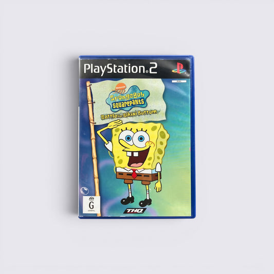 MrPixel SpongeBob SquarePants Battle for Bikini Bottom PS2 game case featuring SpongeBob saluting on the cover