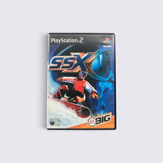MrPixel SSX PlayStation 2 game case featuring a snowboarder performing a trick against a blue abstract background.