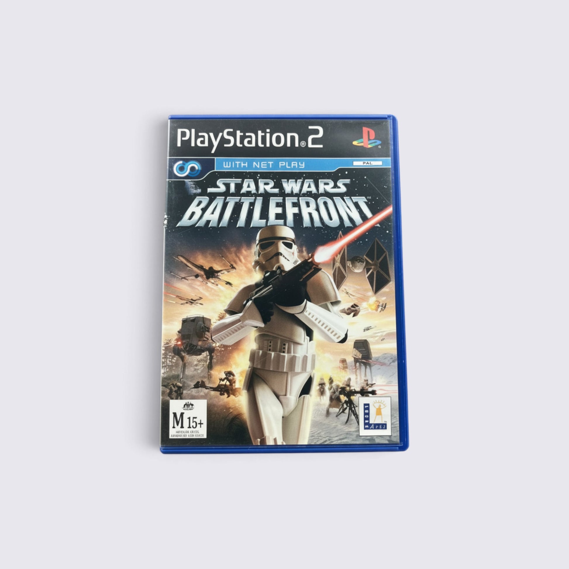 MrPixel Star Wars Battlefront PlayStation 2 game case featuring a Stormtrooper and battle scene artwork