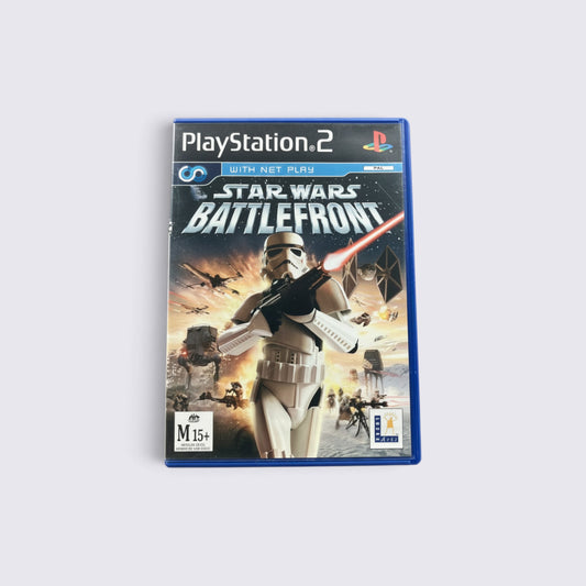 MrPixel Star Wars Battlefront PlayStation 2 game case featuring a Stormtrooper and battle scene artwork