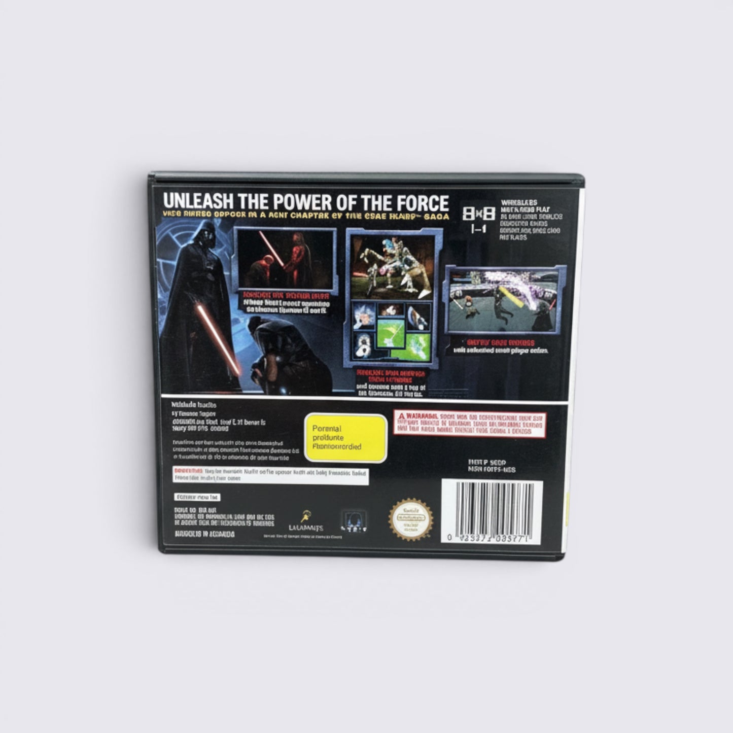 MrPixel Star Wars The Force Unleashed Nintendo DS game case back cover showing gameplay screenshots and character art