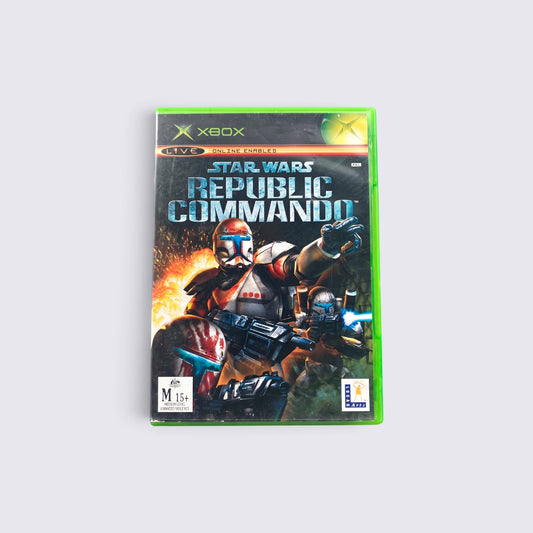 MrPixel Star Wars Republic Commando Xbox game case featuring clone commando squad art and M 15+ rating label