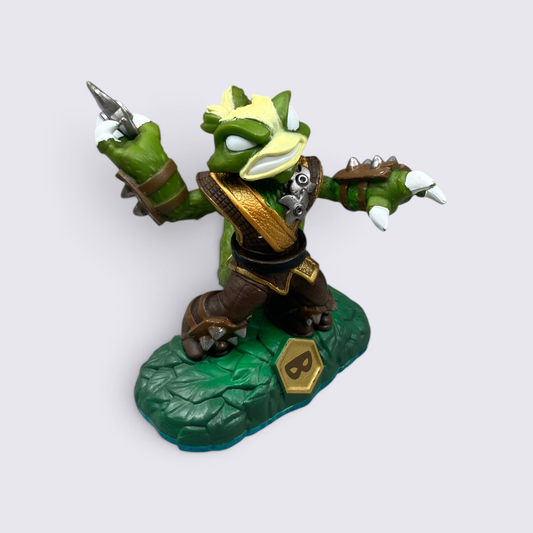 MrPixel Stink Bomb Skylanders Swap Force figure, a green skunk warrior with brown armor and a gold base.