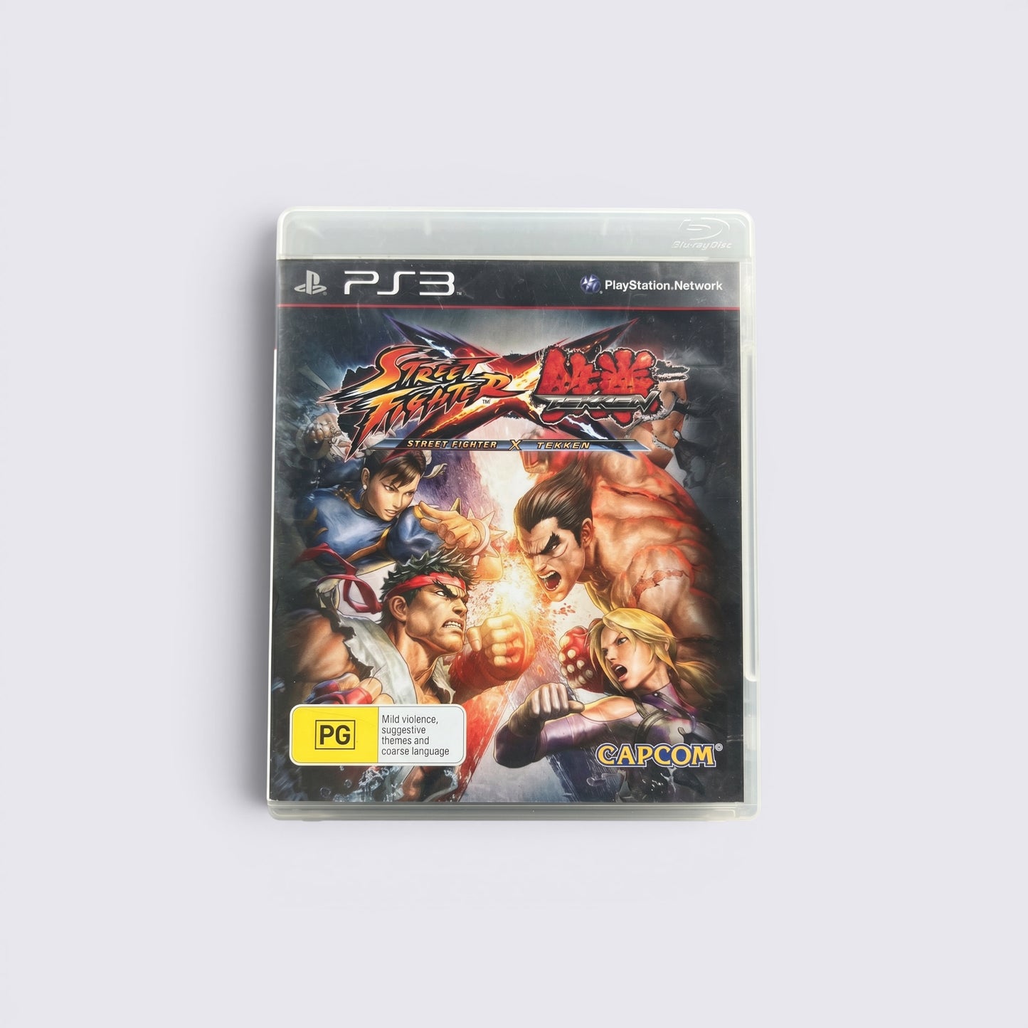 MrPixel Street Fighter X Tekken PlayStation 3 game case featuring Ryu and Kazuya in a dynamic fighting stance