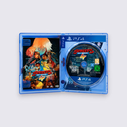 MrPixel Streets of Rage 4 PS4 game case opened, showing the disc and vibrant hand-drawn cover art.