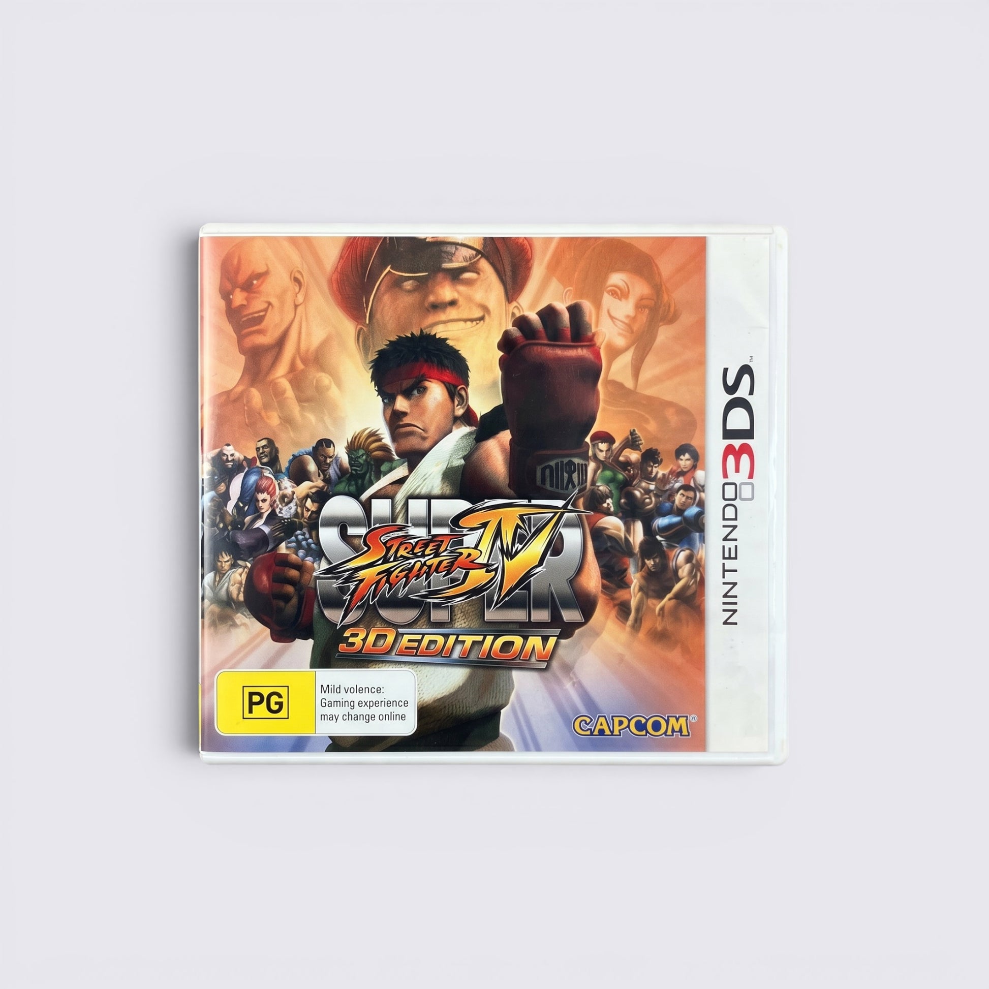 MrPixel Super Street Fighter IV: 3D Edition game case for Nintendo 3DS featuring Ryu and iconic fighting characters.