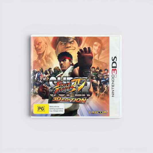 MrPixel Super Street Fighter IV: 3D Edition game case for Nintendo 3DS featuring Ryu and iconic fighting characters.