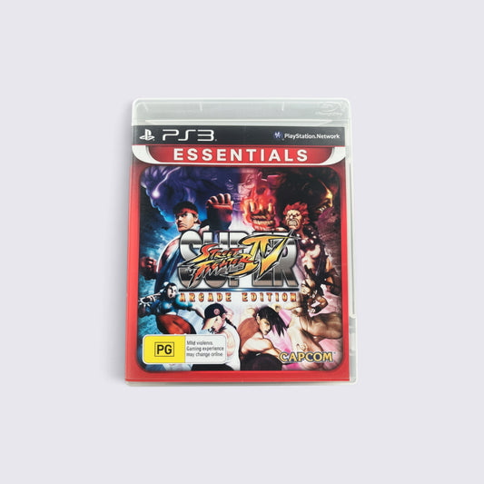 MrPixel Super Street Fighter IV: Arcade Edition Essentials game case for PlayStation 3 featuring iconic characters.