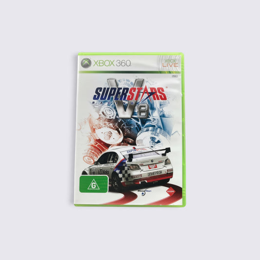 MrPixel Superstars V8 Racing video game for Xbox 360 featuring a touring car on the cover art