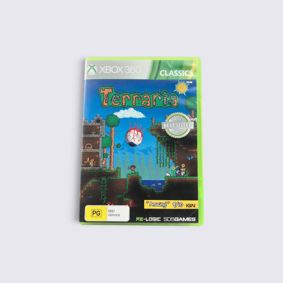 MrPixel Terraria Classics game for Xbox 360 featuring 2D sandbox adventure cover art with iconic pixelated graphics.