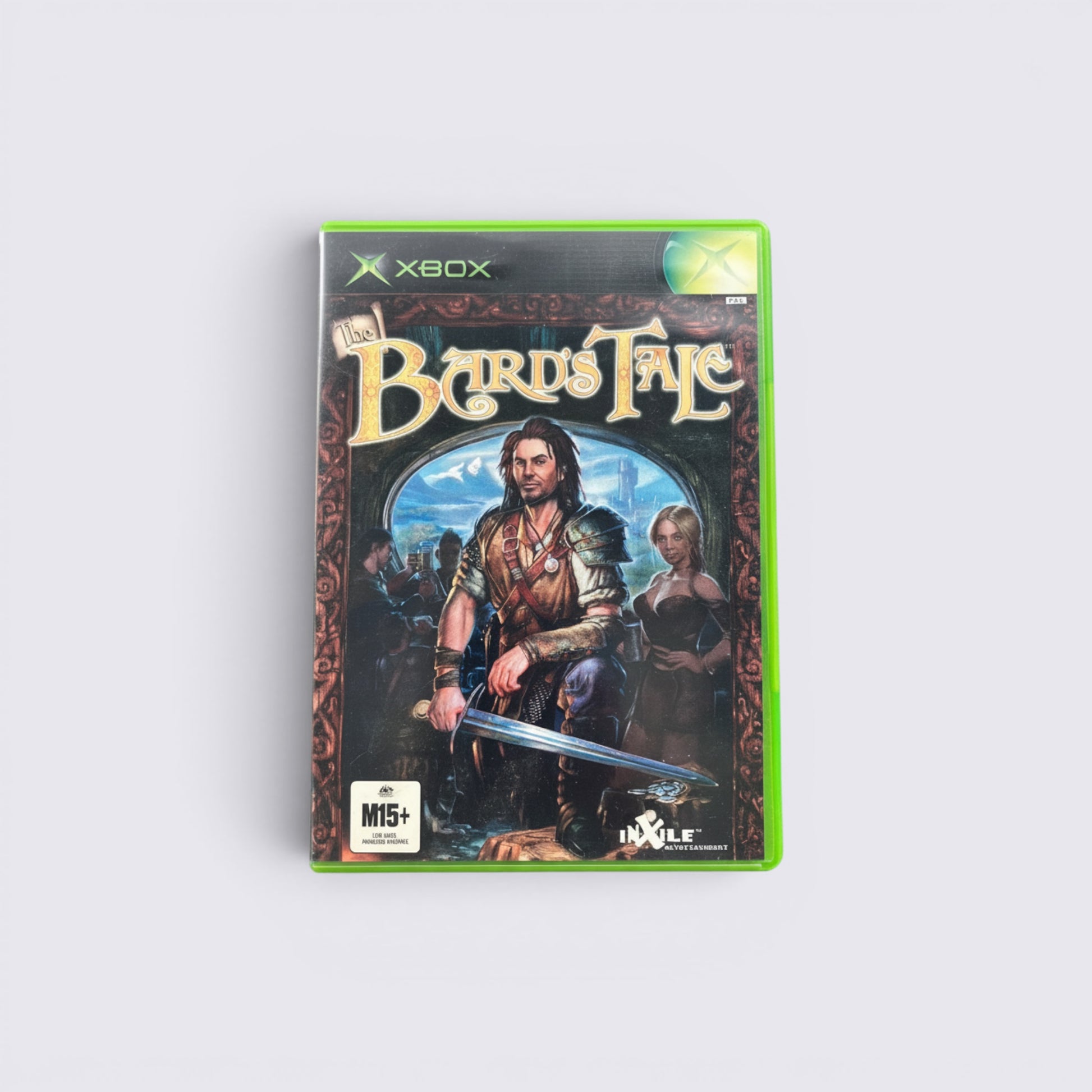 MrPixel The Bard's Tale Xbox video game case featuring a fantasy bard with a sword and characters in the background.