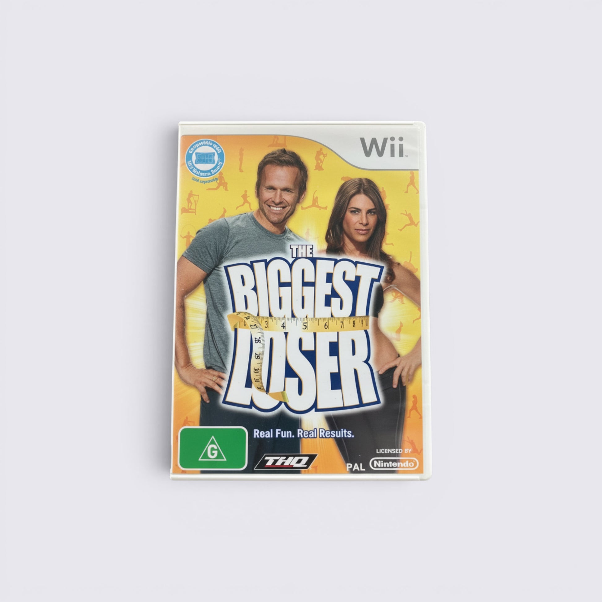 MrPixel The Biggest Loser Wii game case featuring fitness trainers and a yellow measuring tape graphic