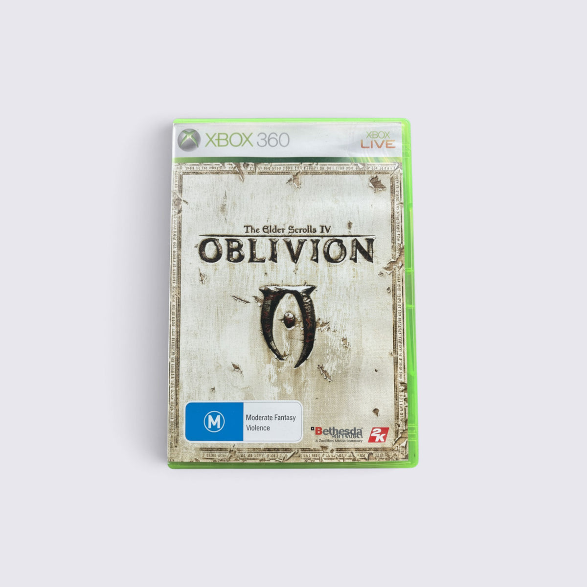 MrPixel The Elder Scrolls IV: Oblivion Xbox 360 game case with a weathered parchment-style cover design.
