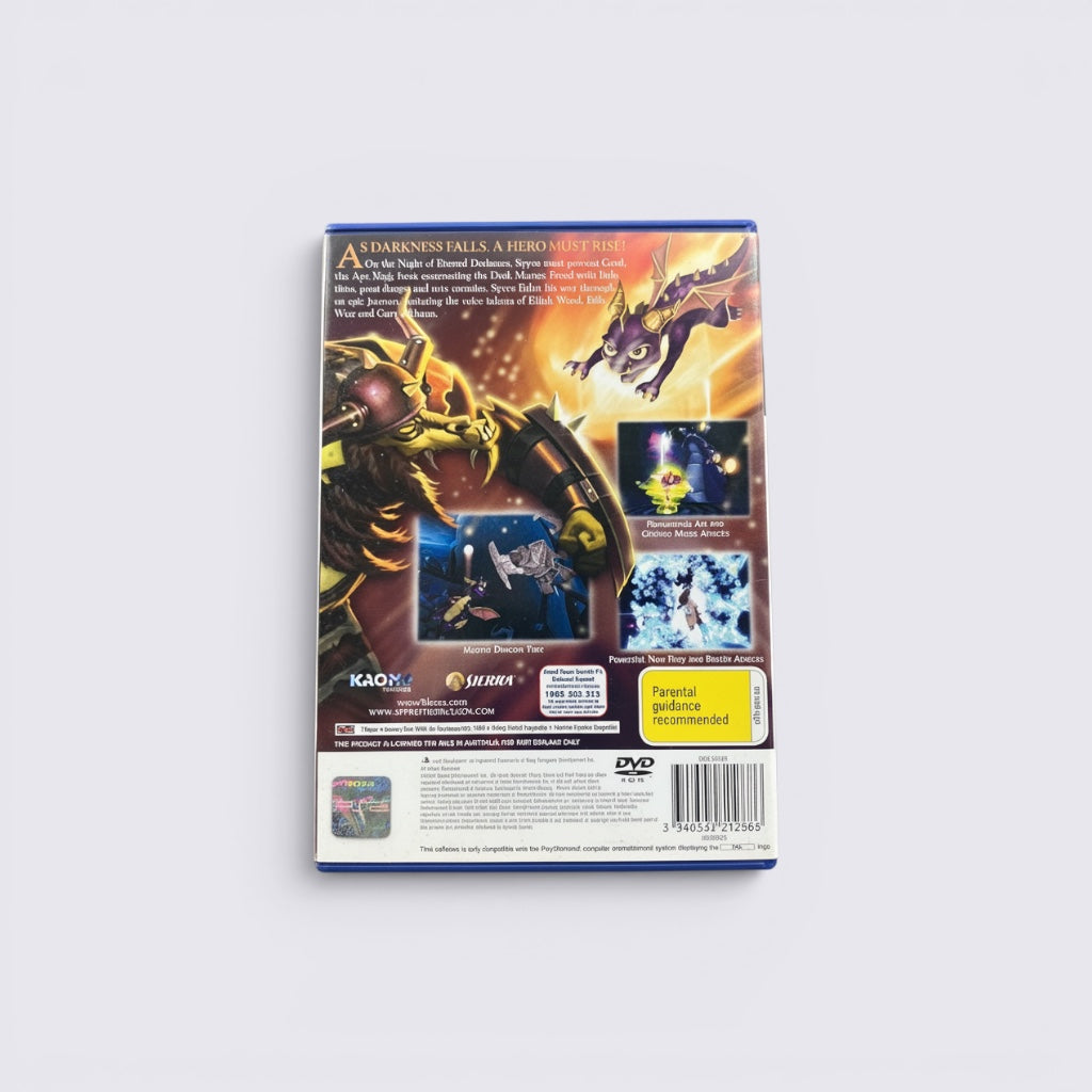 MrPixel back cover of The Legend of Spyro: The Eternal Night for PlayStation 2 featuring Spyro and Cynder artwork.