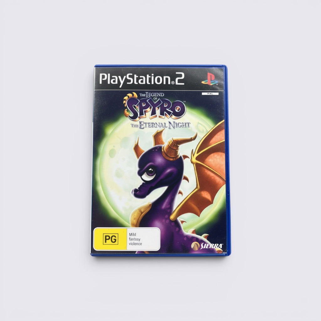 MrPixel The Legend of Spyro The Eternal Night PlayStation 2 game case featuring Spyro against a glowing moon background