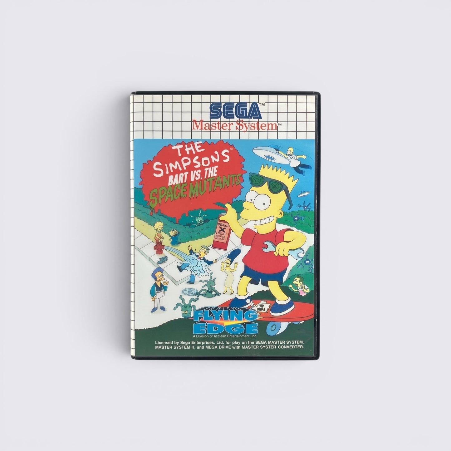 MrPixel The Simpsons Bart vs The Space Mutants game for SEGA Master System featuring Bart Simpson on a skateboard