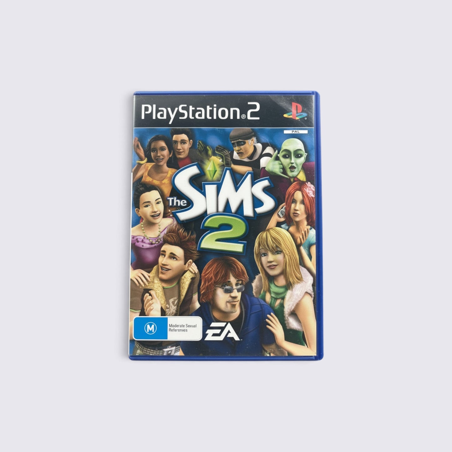 MrPixel The Sims 2 PlayStation 2 game case featuring a group of diverse Sims characters on the cover art