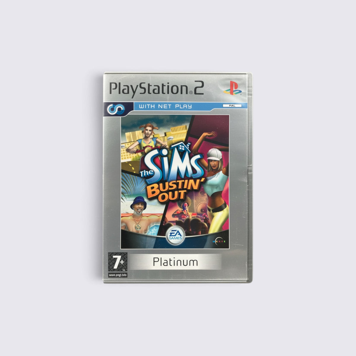 MrPixel The Sims Bustin Out Platinum edition game case for PlayStation 2 featuring character artwork on the cover