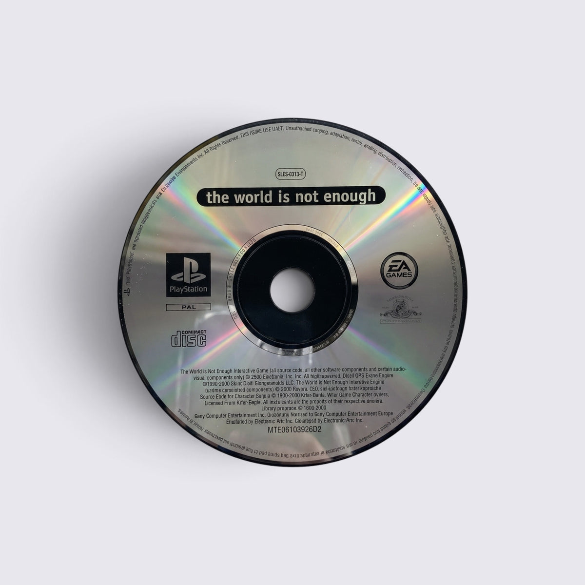 MrPixel The World Is Not Enough Platinum edition PlayStation 1 game disc featuring silver reflective surface