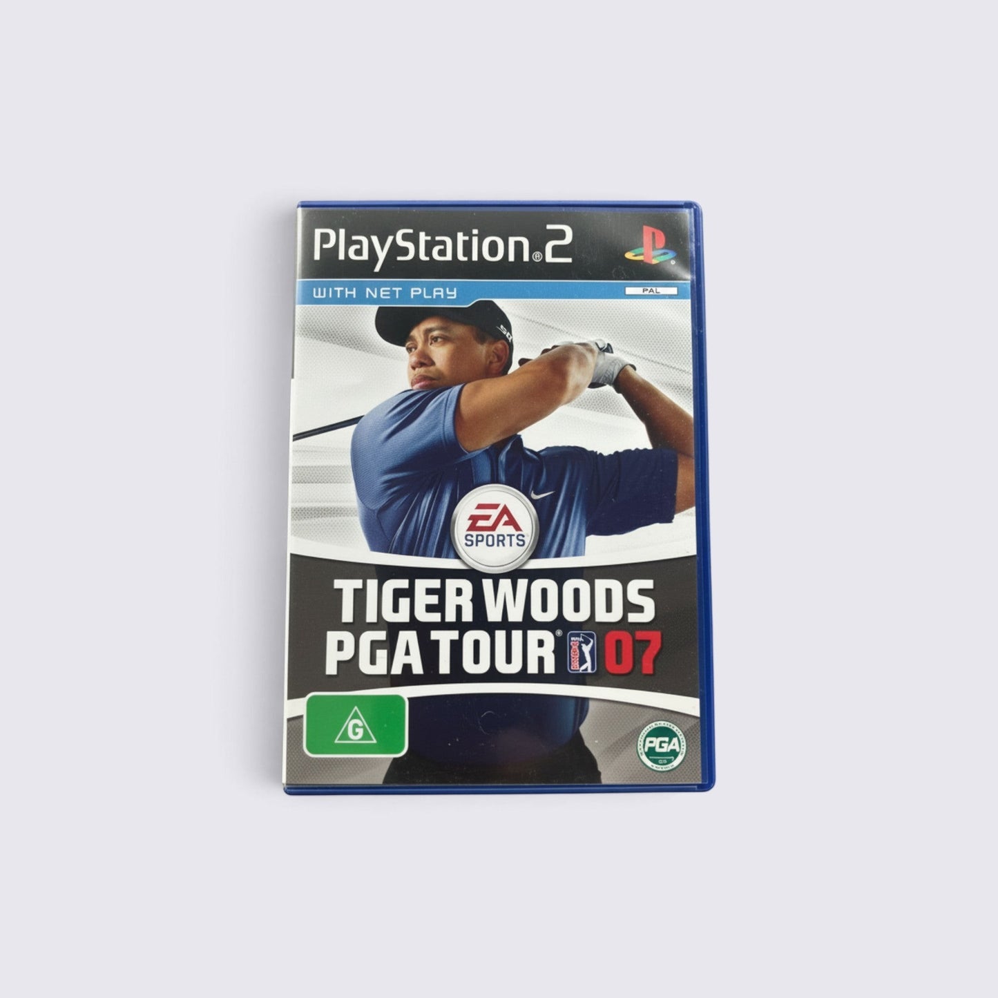MrPixel Tiger Woods PGA Tour 07 PlayStation 2 game case featuring Tiger Woods swinging a golf club