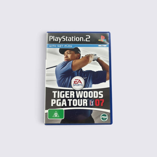 MrPixel Tiger Woods PGA Tour 07 PlayStation 2 game case featuring Tiger Woods swinging a golf club