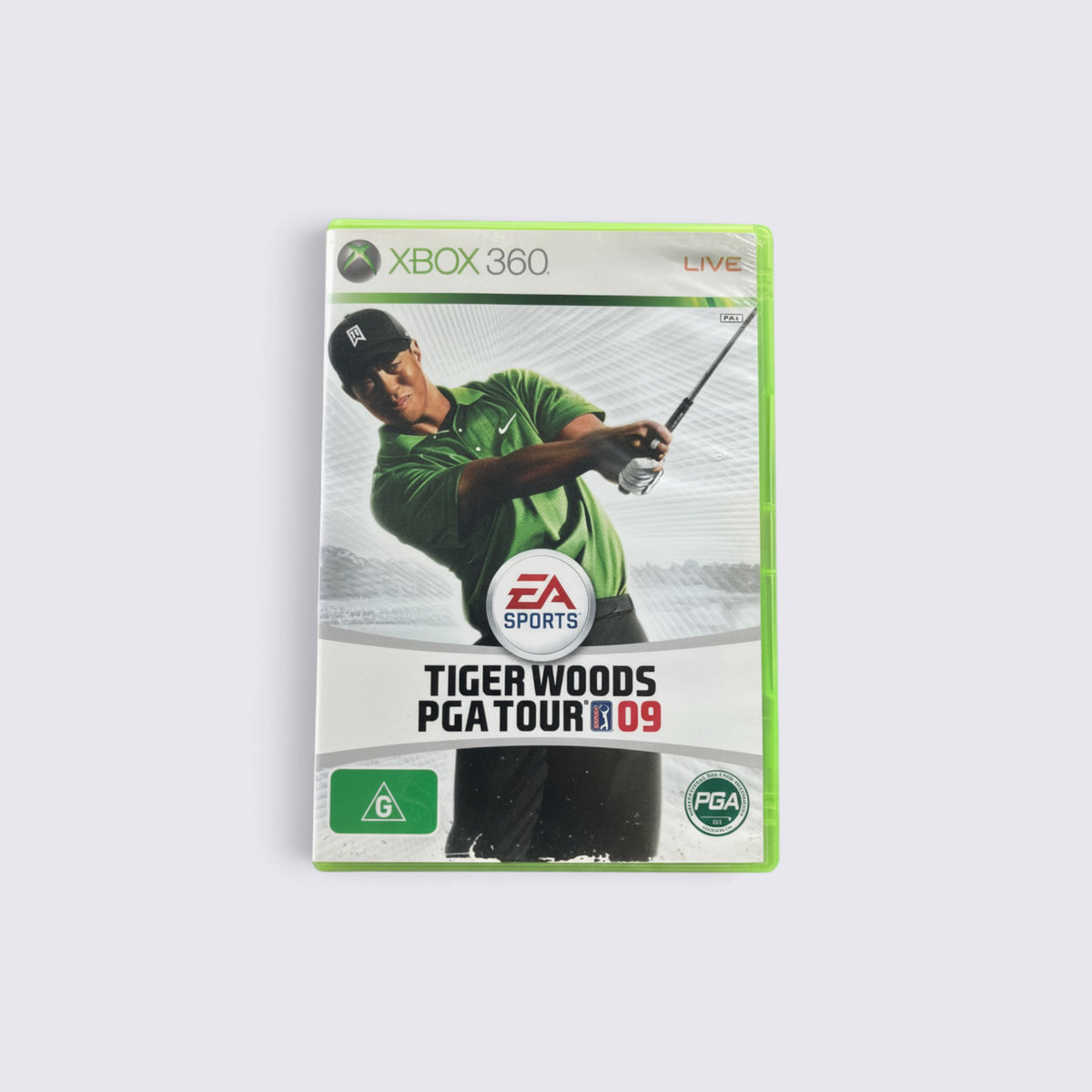MrPixel Tiger Woods PGA Tour 09 video game for Xbox 360 featuring Tiger Woods on the cover in a green golf shirt.