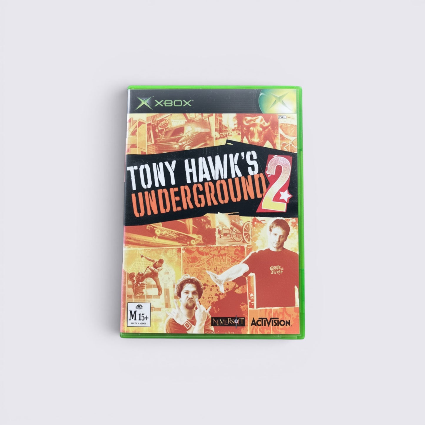 MrPixel Tony Hawk's Underground 2 Xbox video game case featuring Tony Hawk and Bam Margera on the cover art.