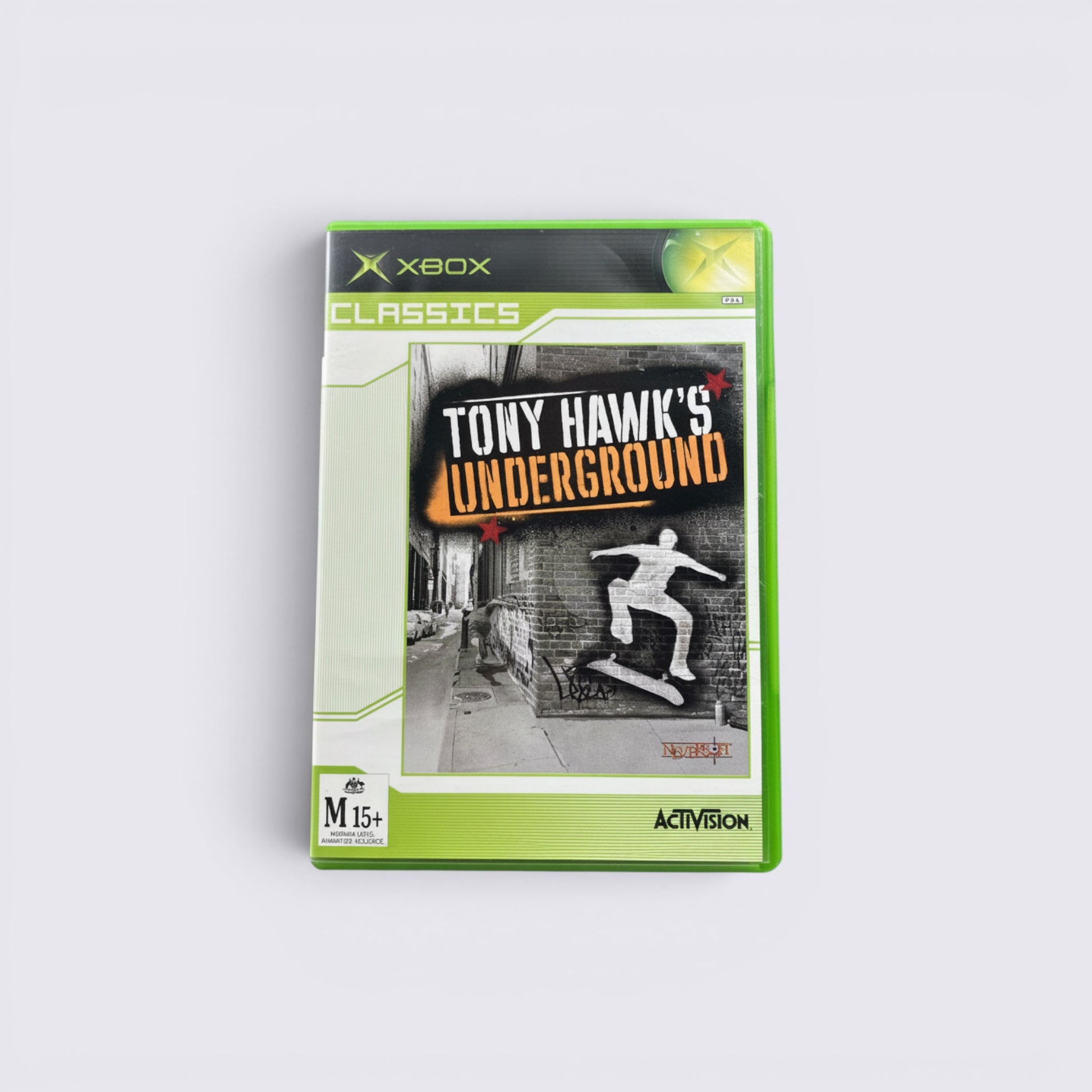 MrPixel Tony Hawk's Underground Classics Xbox game case featuring a black and white skateboarding graffiti art cover.