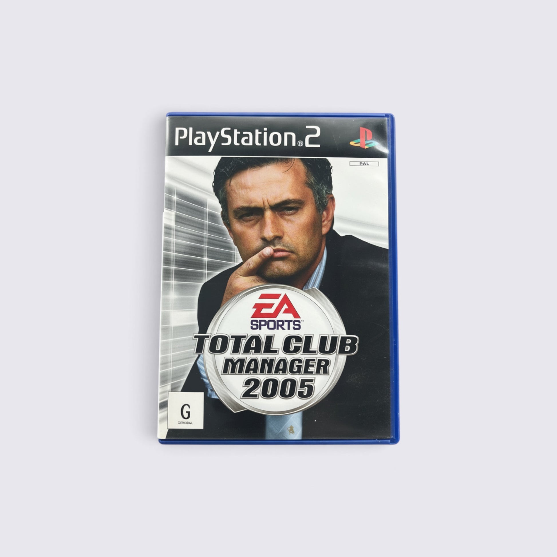 MrPixel Total Club Manager 2005 PlayStation 2 game case featuring Jose Mourinho on the cover
