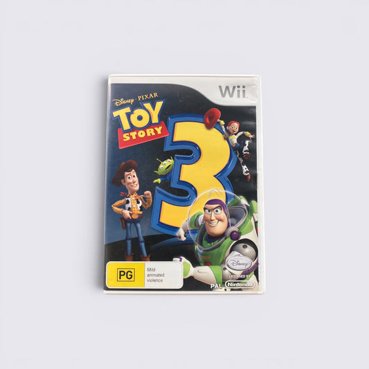 MrPixel Toy Story 3 Wii game case featuring Woody, Buzz Lightyear, and Jessie on a black background