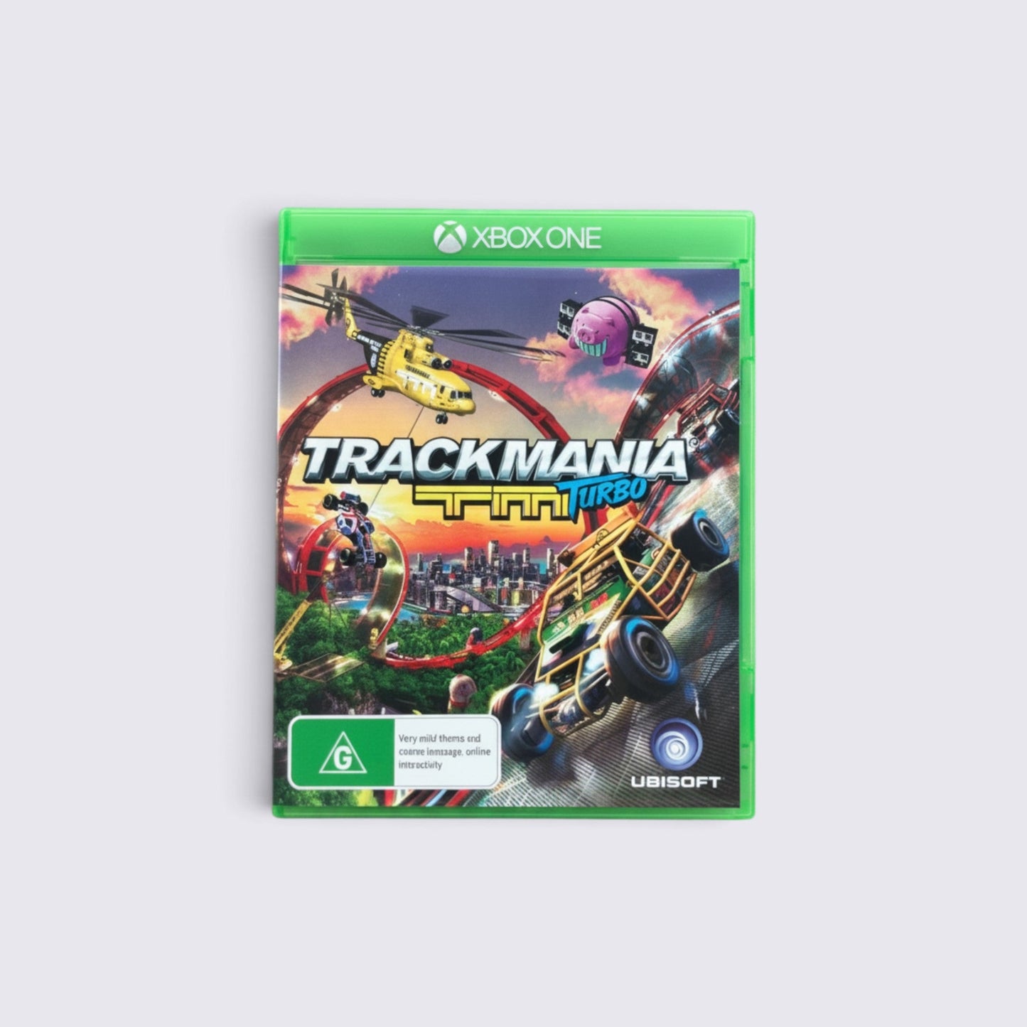 MrPixel Trackmania Turbo video game for Xbox One featuring arcade racing action and vibrant track environments.