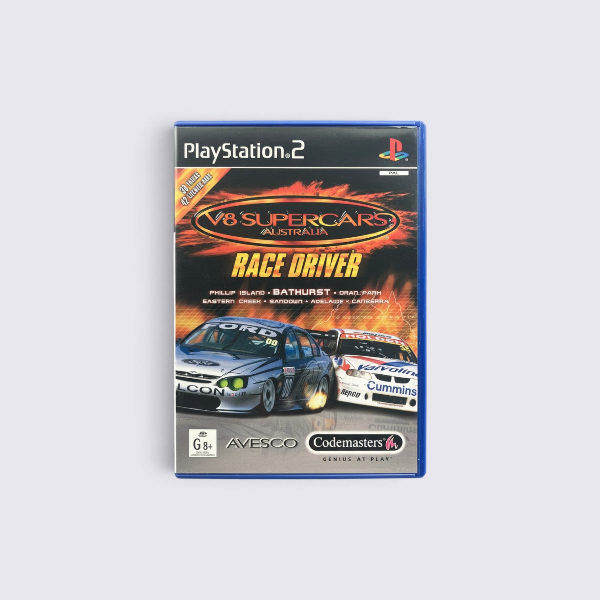 MrPixel V8 Supercars Australia: Race Driver game case for PlayStation 2 featuring touring car racing artwork