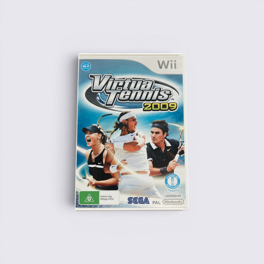MrPixel Virtua Tennis 2009 Wii game case featuring professional tennis players on the cover