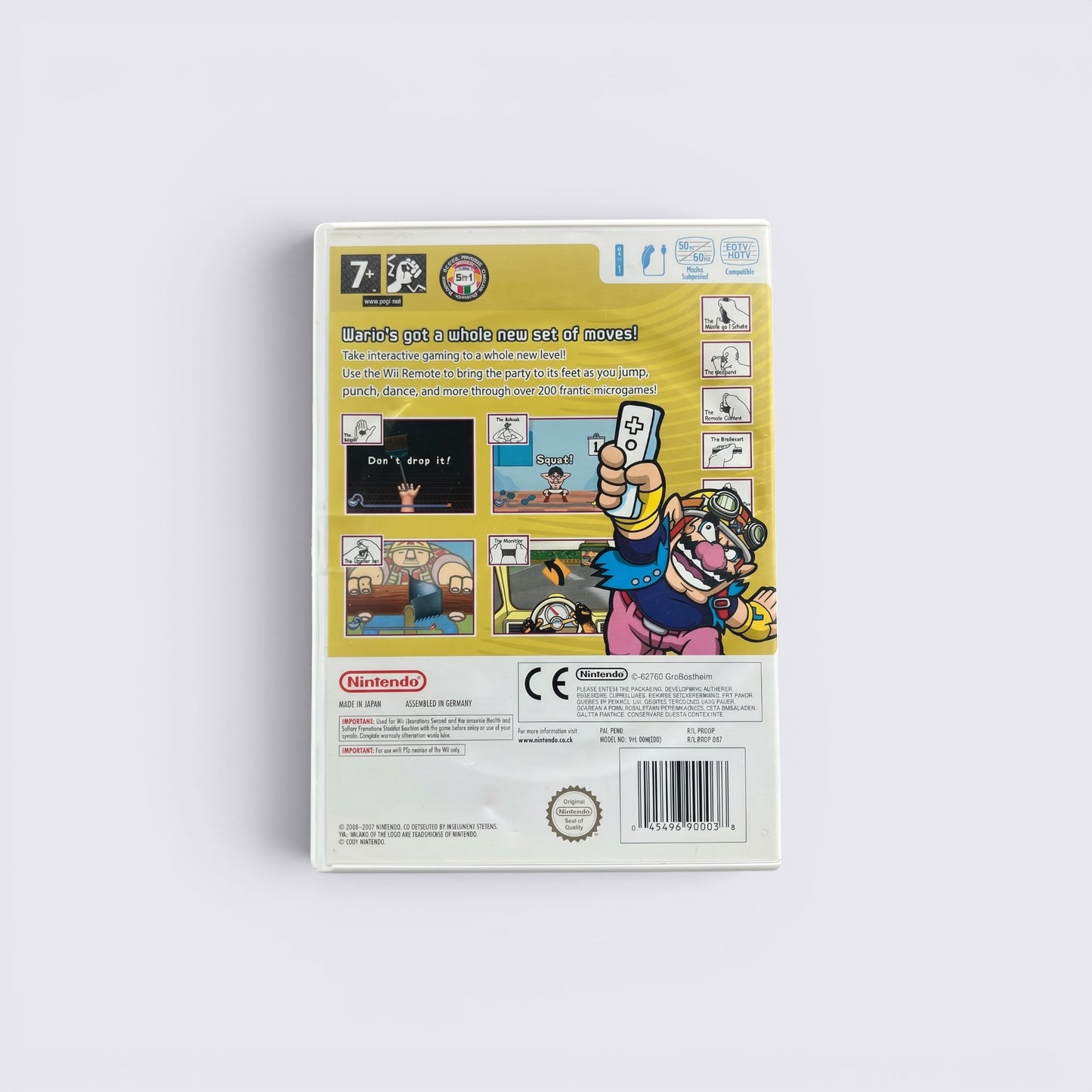 MrPixel WarioWare Smooth Moves Wii game case back cover featuring game instructions and character artwork