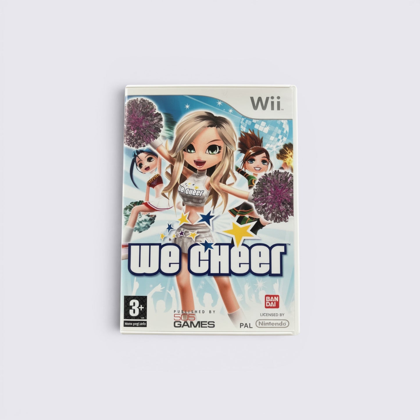 MrPixel We Cheer rhythm dance game for Nintendo Wii featuring animated cheerleader characters on the cover art.