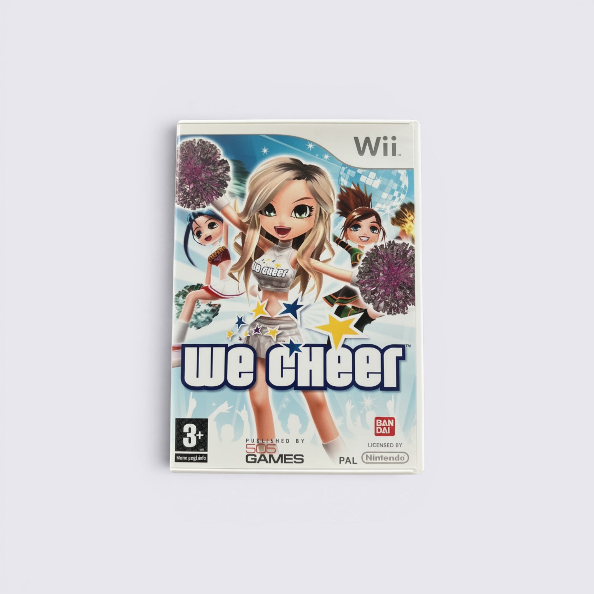 MrPixel We Cheer rhythm dance game for Nintendo Wii featuring animated cheerleader characters on the cover art.