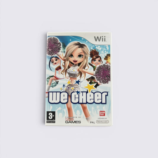MrPixel We Cheer rhythm dance game for Nintendo Wii featuring animated cheerleader characters on the cover art.