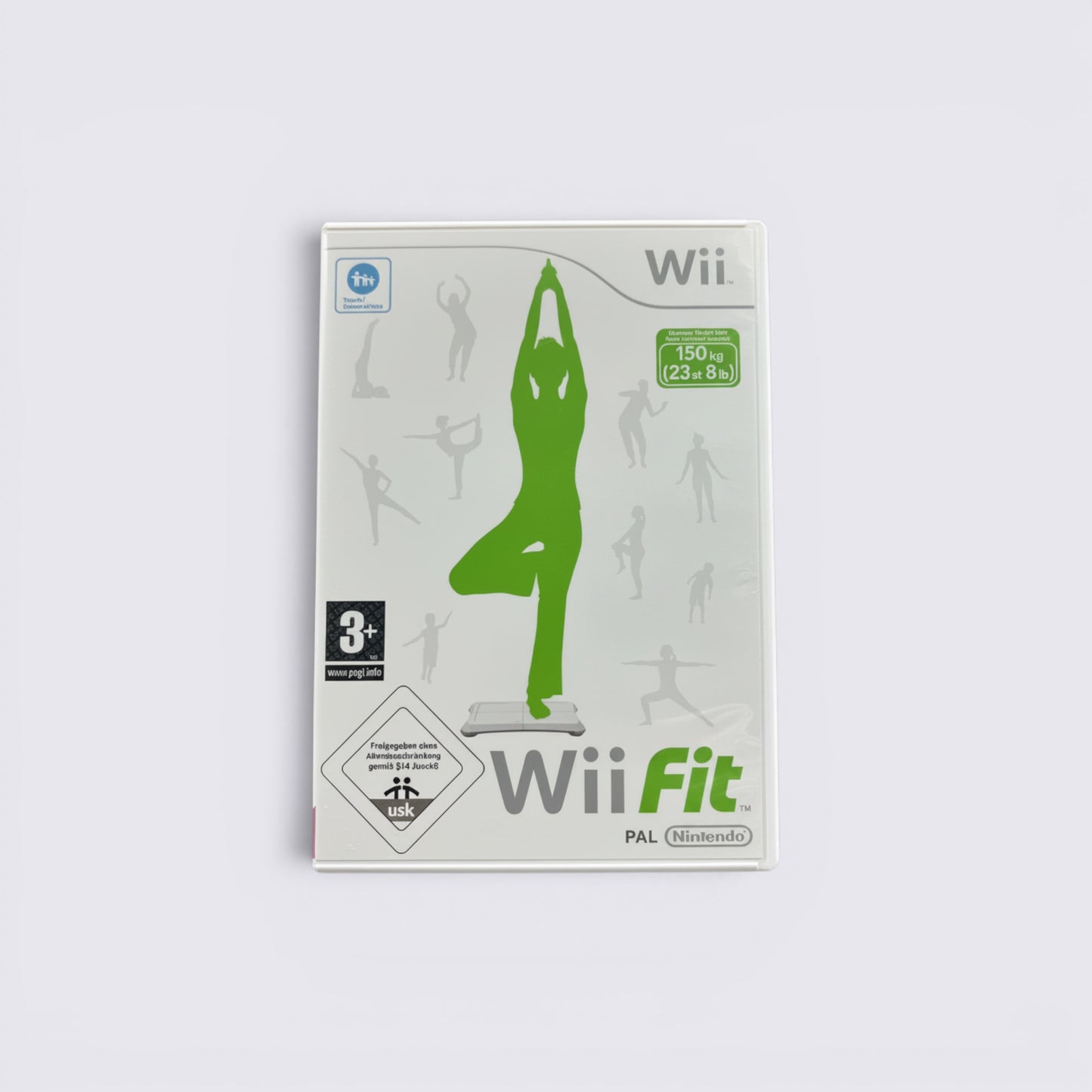 MrPixel Wii Fit game case with white cover and green yoga silhouettes for Nintendo Wii balance board fitness