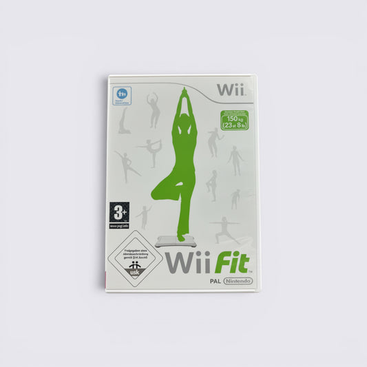 MrPixel Wii Fit game case with white cover and green yoga silhouettes for Nintendo Wii balance board fitness