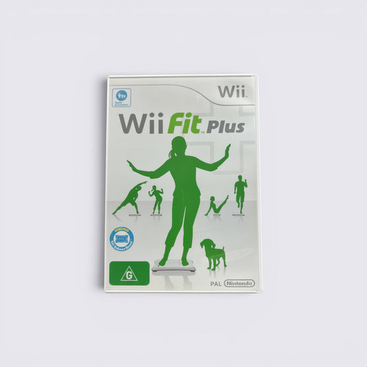 MrPixel Wii Fit Plus game case featuring green silhouettes of people exercising on a Wii Balance Board