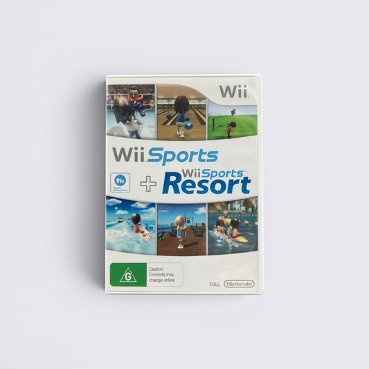 MrPixel Wii Sports and Wii Sports Resort game bundle for Nintendo Wii featuring various motion-controlled sports.