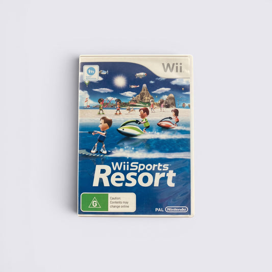 MrPixel Wii Sports Resort game case featuring Mii characters on Wuhu Island for Nintendo Wii