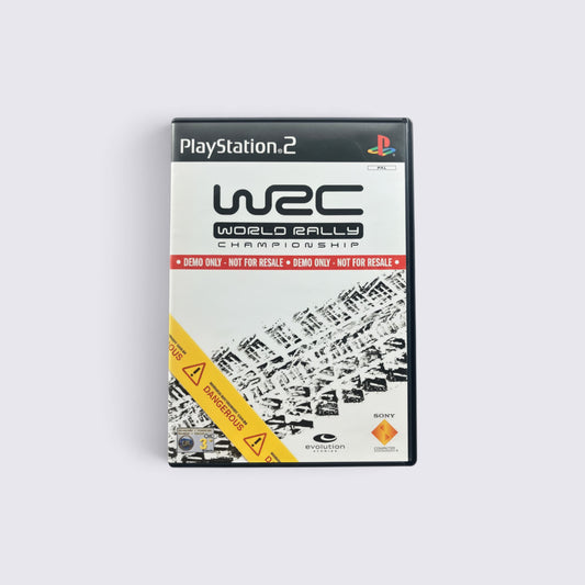 MrPixel World Rally Championship PS2 game case featuring a demo only label and rally car graphic on a white background
