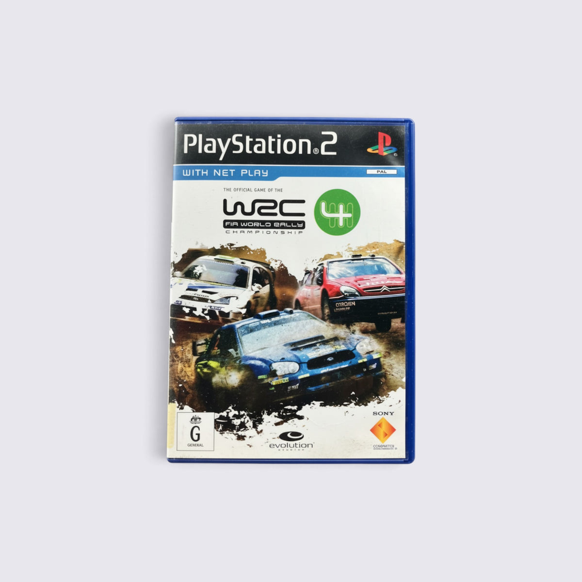 MrPixel WRC 4 PlayStation 2 game case featuring rally cars racing on a dirt track with official FIA branding.