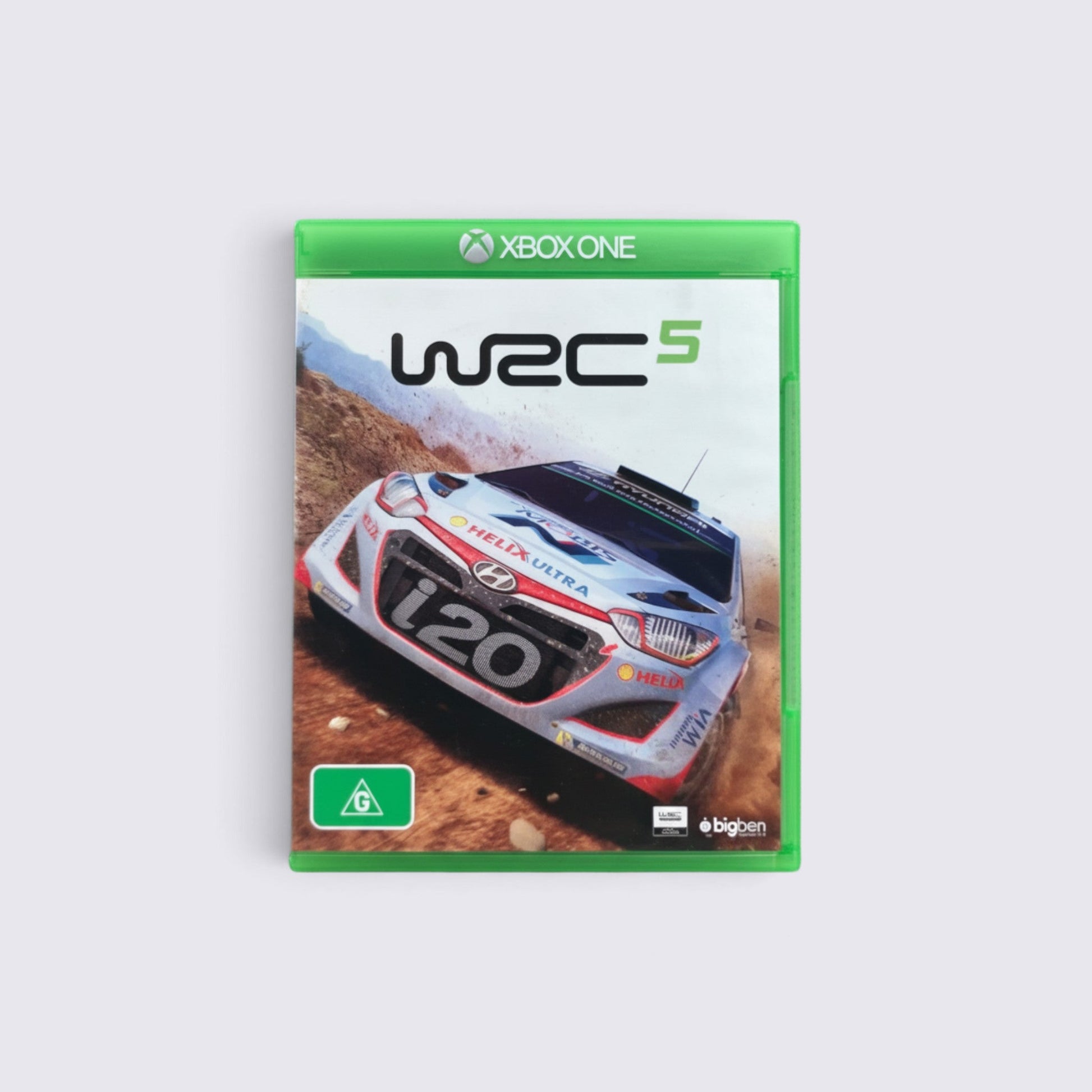 MrPixel WRC 5 official rally racing video game for Xbox One featuring a Hyundai i20 rally car on the cover art.