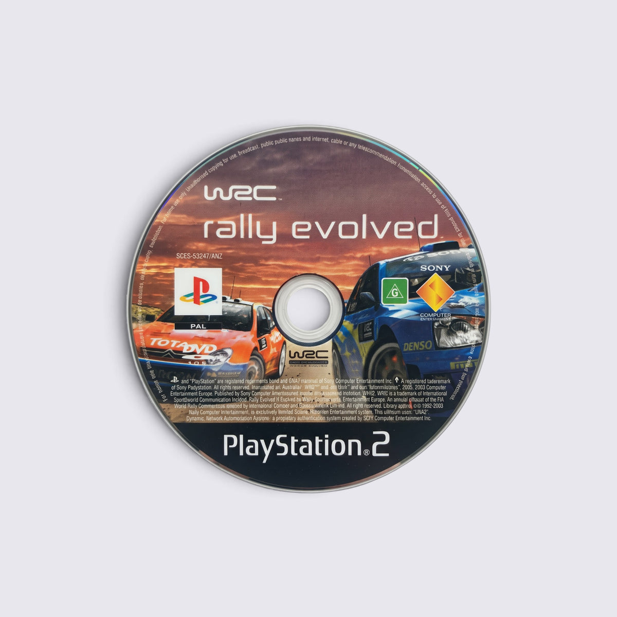 MrPixel WRC Rally Evolved PlayStation 2 game disc featuring rally car graphics and official branding