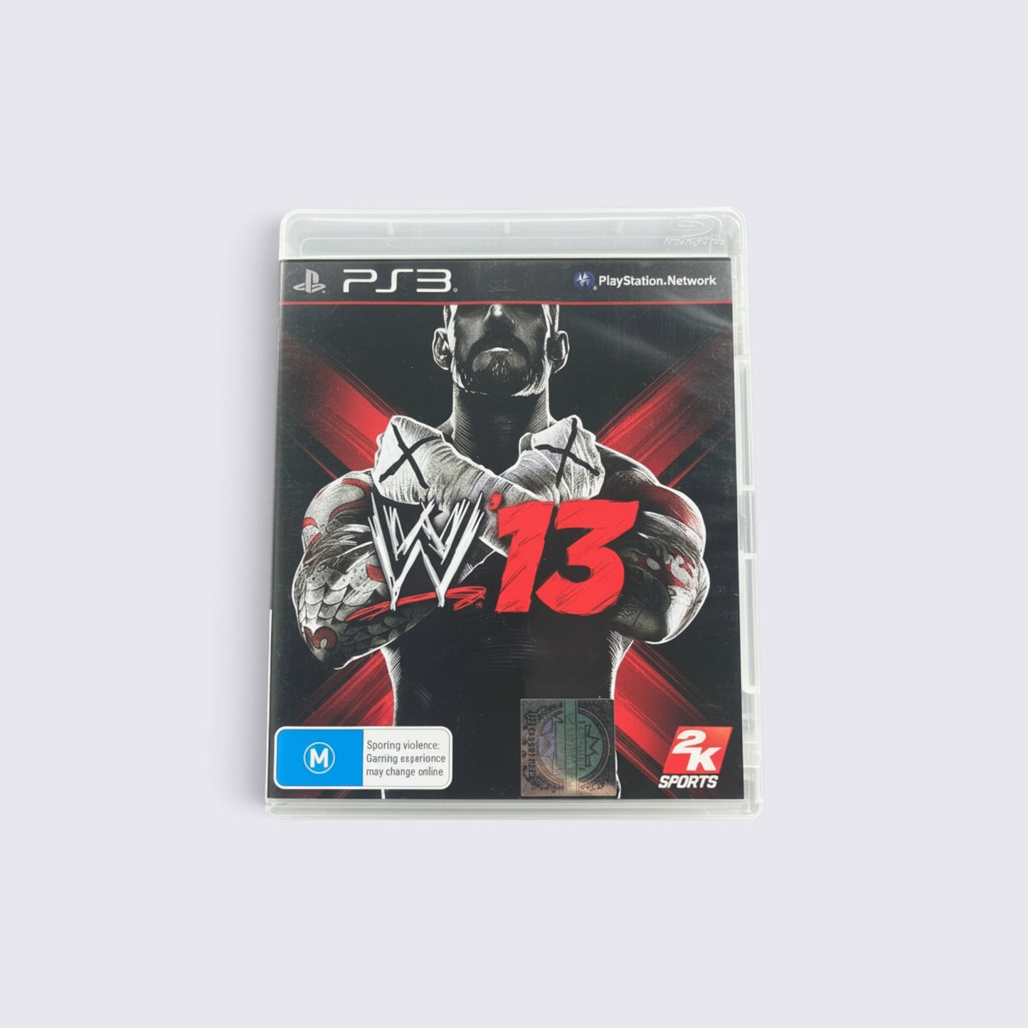 MrPixel WWE 13 PlayStation 3 game case featuring CM Punk on the cover with red X graphics and M rating label
